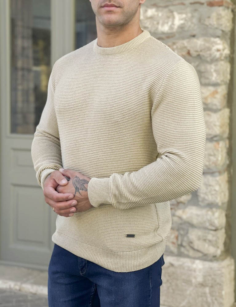 Darious ανδρικό μπεζ πλεκτό πουλόβερ 24029 φωτογραφία